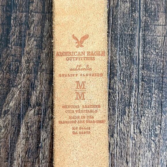 American Eagle Crackle Leather Belt Solid Brass Buckle USA Made Size Medium Gold - Picture 8 of 14